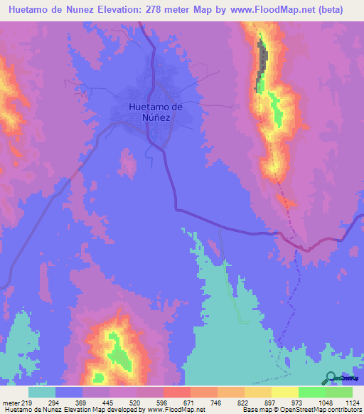 Huetamo de Nunez,Mexico Elevation Map