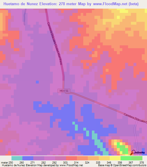 Huetamo de Nunez,Mexico Elevation Map