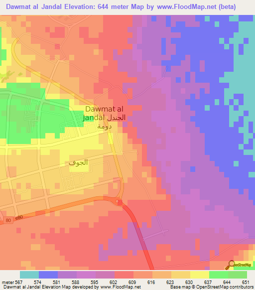 Dawmat al Jandal,Saudi Arabia Elevation Map