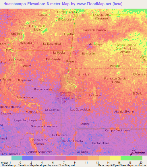 Huatabampo,Mexico Elevation Map