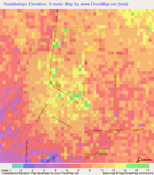 Huatabampo,Mexico Elevation Map