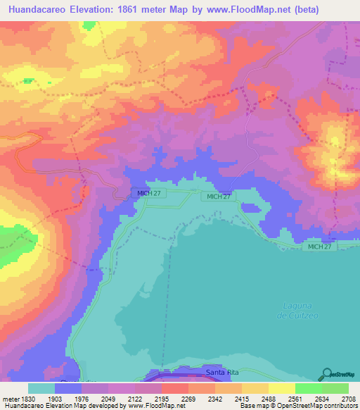 Huandacareo,Mexico Elevation Map