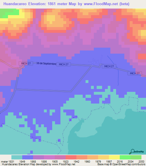 Huandacareo,Mexico Elevation Map