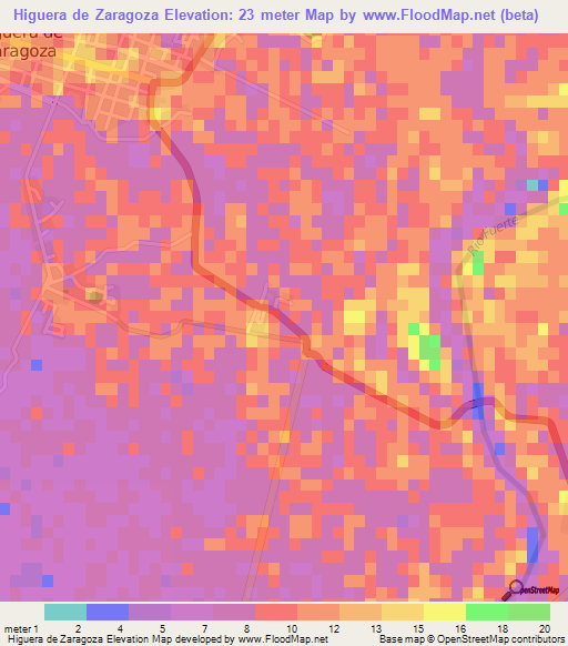 Higuera de Zaragoza,Mexico Elevation Map