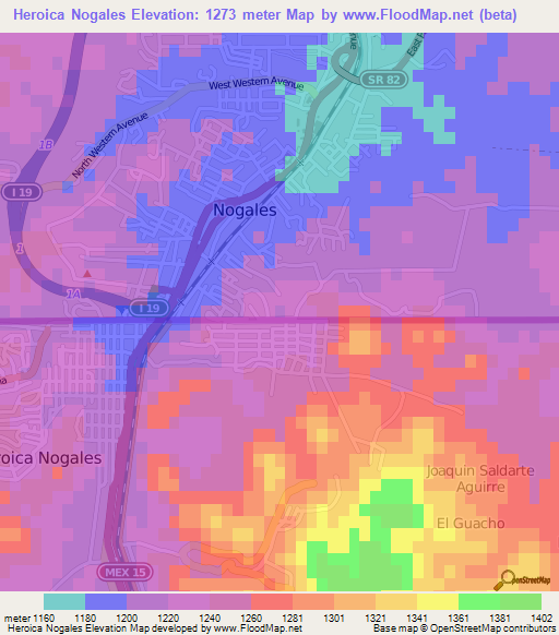 Heroica Nogales,Mexico Elevation Map