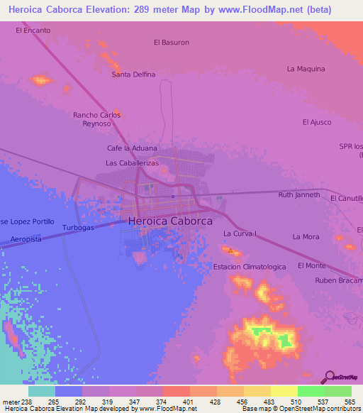 Heroica Caborca,Mexico Elevation Map