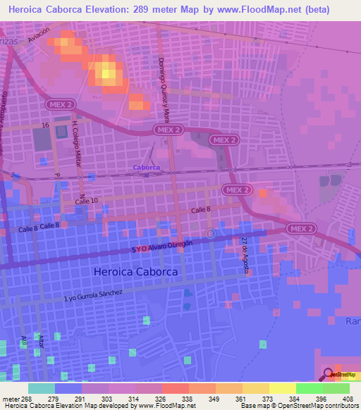 Heroica Caborca,Mexico Elevation Map