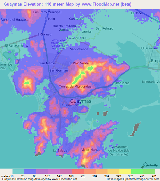 Guaymas,Mexico Elevation Map