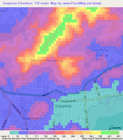 Guaymas,Mexico Elevation Map