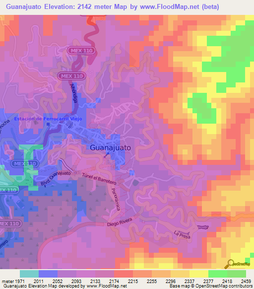 Guanajuato,Mexico Elevation Map