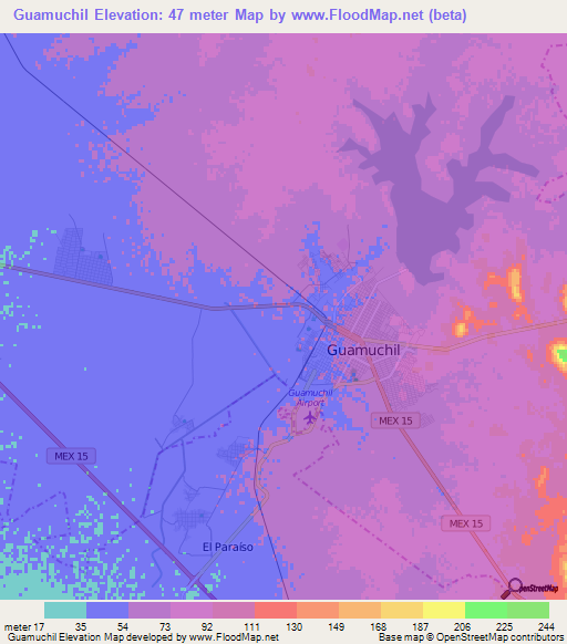 Guamuchil,Mexico Elevation Map