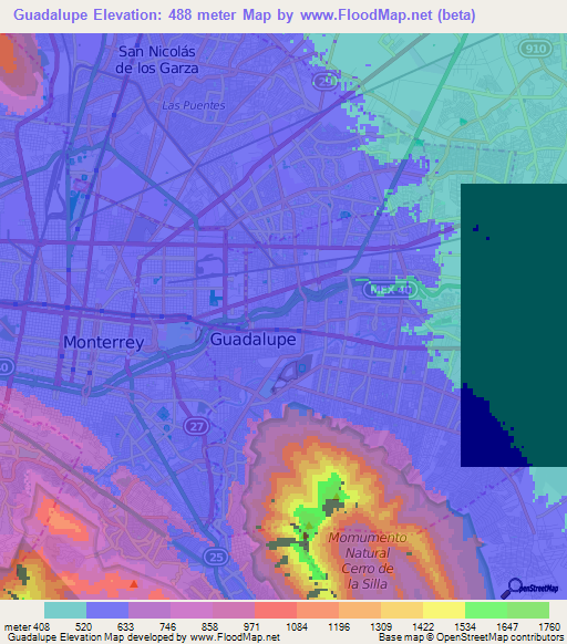 Guadalupe,Mexico Elevation Map