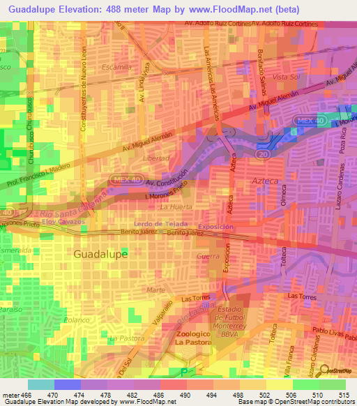 Guadalupe,Mexico Elevation Map