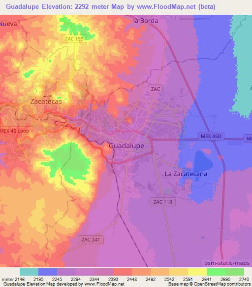 Guadalupe,Mexico Elevation Map