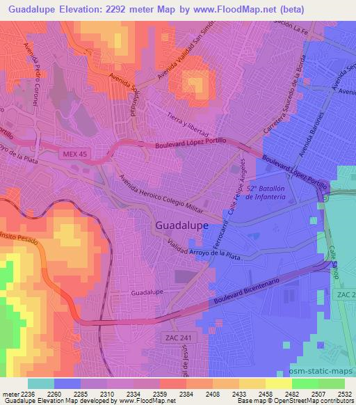 Guadalupe,Mexico Elevation Map