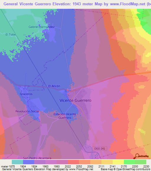 General Vicente Guerrero,Mexico Elevation Map