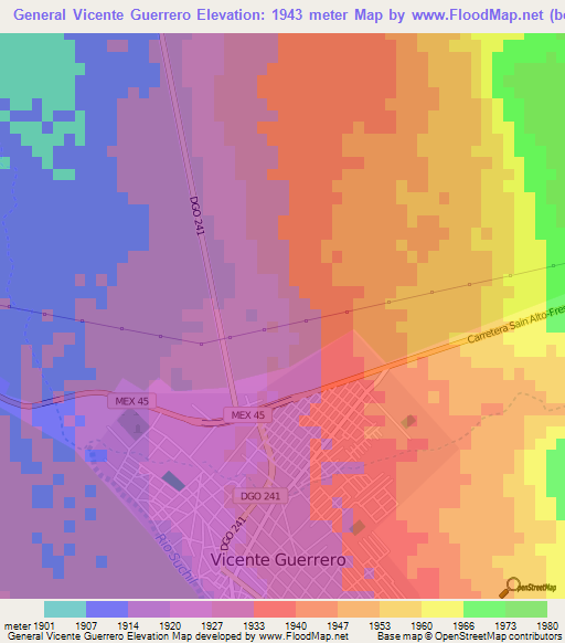 General Vicente Guerrero,Mexico Elevation Map