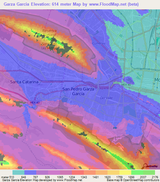 Garza Garcia,Mexico Elevation Map