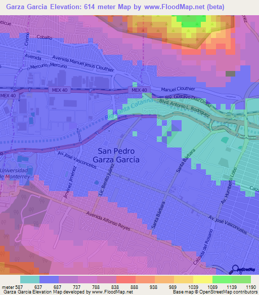 Garza Garcia,Mexico Elevation Map