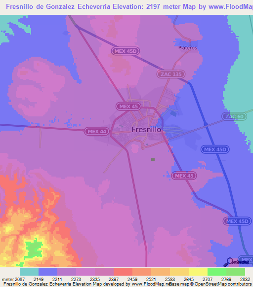 Fresnillo de Gonzalez Echeverria,Mexico Elevation Map