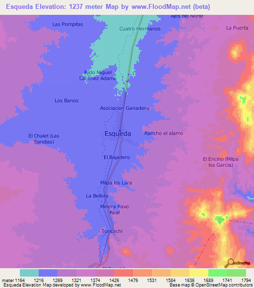 Esqueda,Mexico Elevation Map