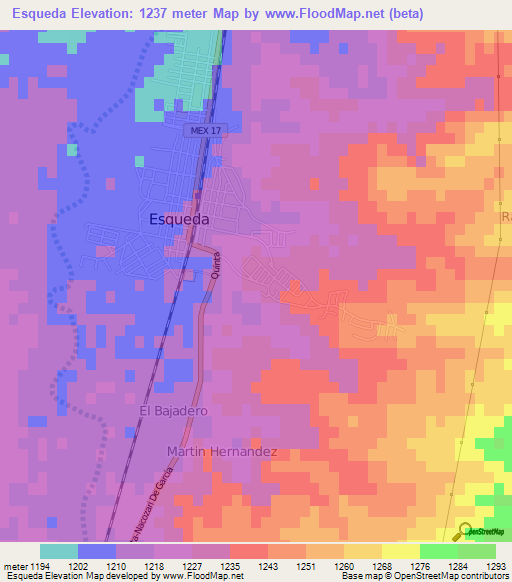 Esqueda,Mexico Elevation Map