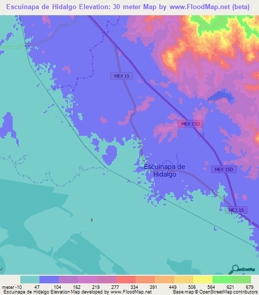 Escuinapa de Hidalgo,Mexico Elevation Map