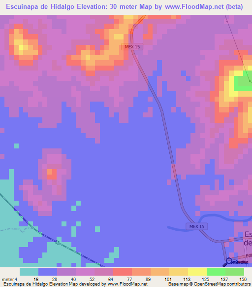 Escuinapa de Hidalgo,Mexico Elevation Map