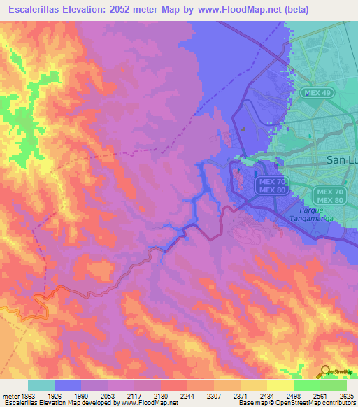 Escalerillas,Mexico Elevation Map