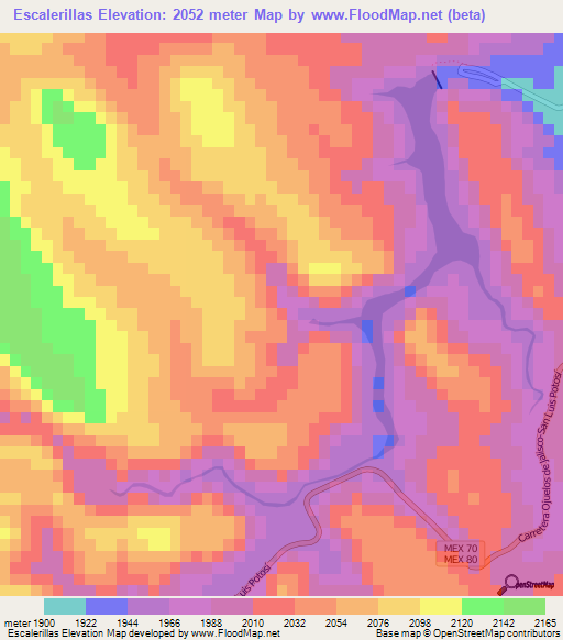 Escalerillas,Mexico Elevation Map