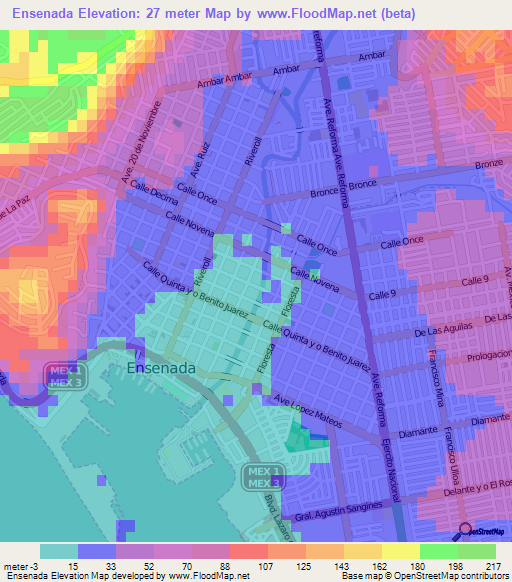 Ensenada,Mexico Elevation Map