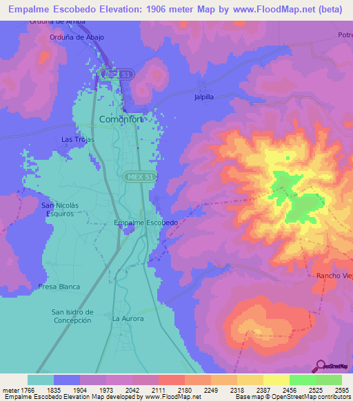 Empalme Escobedo,Mexico Elevation Map