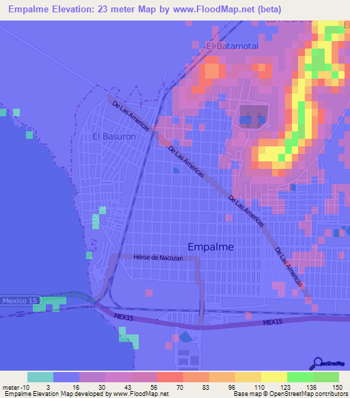 Empalme,Mexico Elevation Map