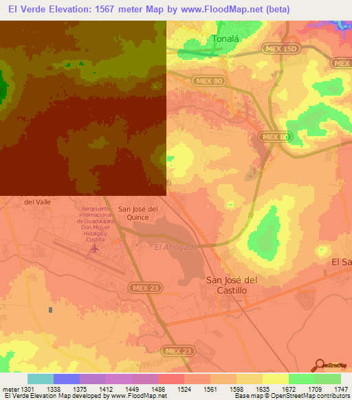 El Verde,Mexico Elevation Map