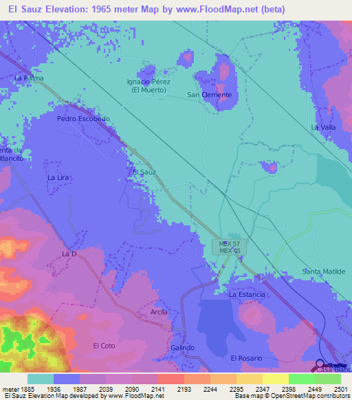 El Sauz,Mexico Elevation Map