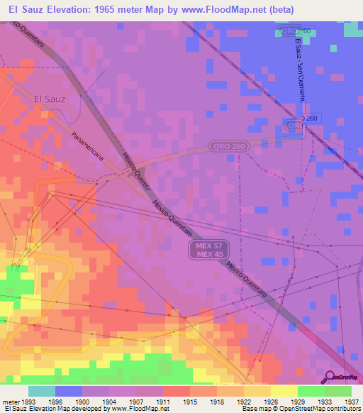 El Sauz,Mexico Elevation Map