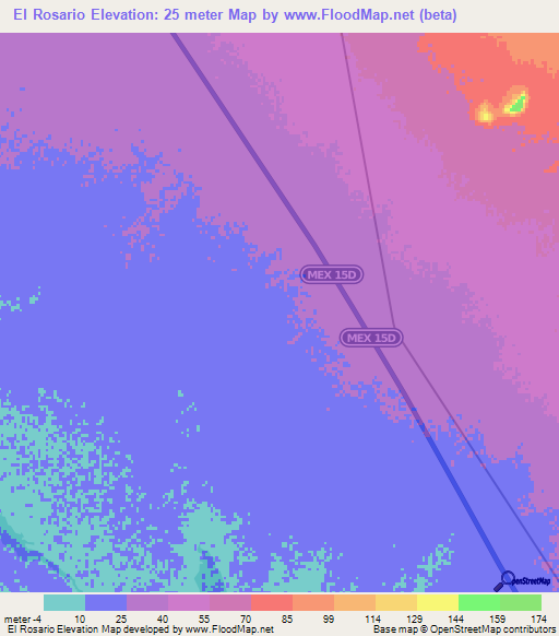 El Rosario,Mexico Elevation Map