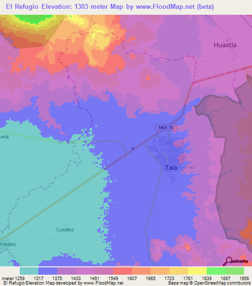 El Refugio,Mexico Elevation Map