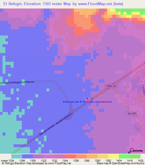 El Refugio,Mexico Elevation Map