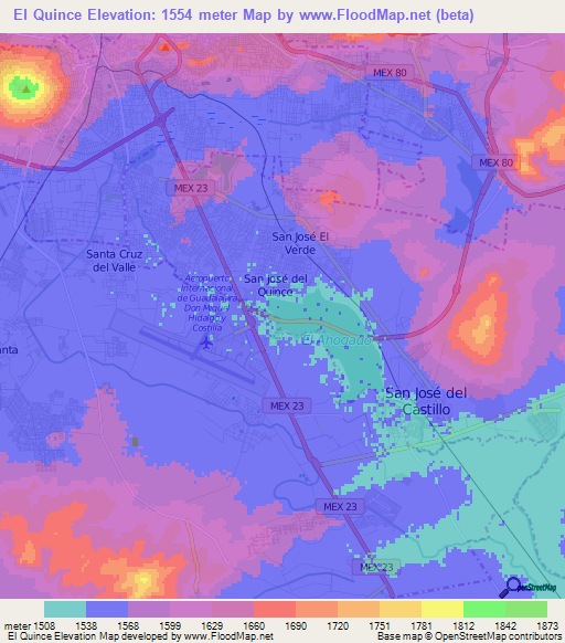 El Quince,Mexico Elevation Map