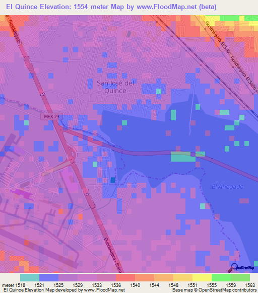 El Quince,Mexico Elevation Map