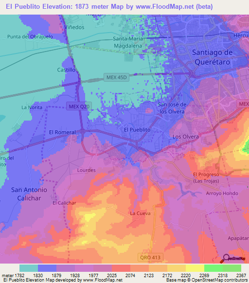 El Pueblito,Mexico Elevation Map