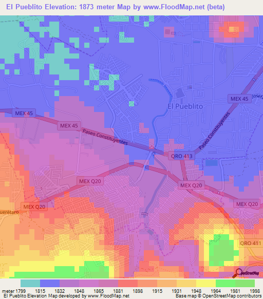 El Pueblito,Mexico Elevation Map