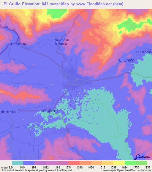 El Grullo,Mexico Elevation Map