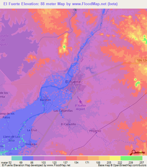 El Fuerte,Mexico Elevation Map
