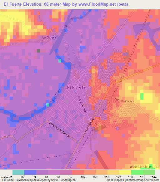 El Fuerte,Mexico Elevation Map