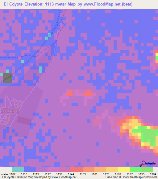 El Coyote,Mexico Elevation Map