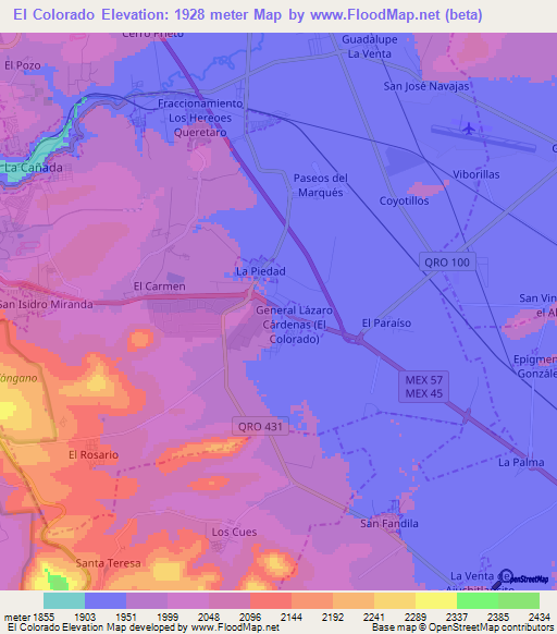 El Colorado,Mexico Elevation Map
