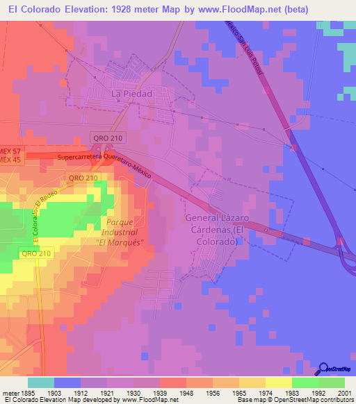 El Colorado,Mexico Elevation Map