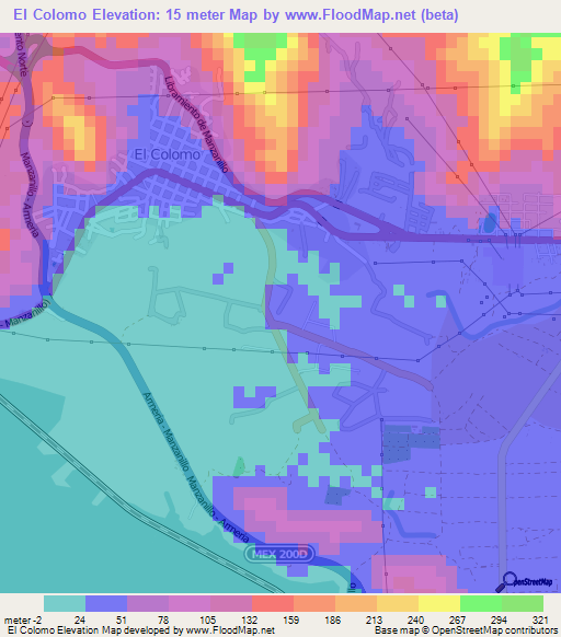 El Colomo,Mexico Elevation Map